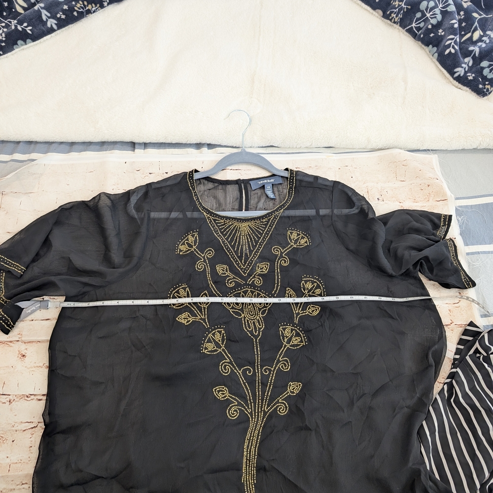 🎉 SALE 🎉NWT Modcloth Black Sheer Blouse with Gold Bead Embroidery - Picture 7 of 12
